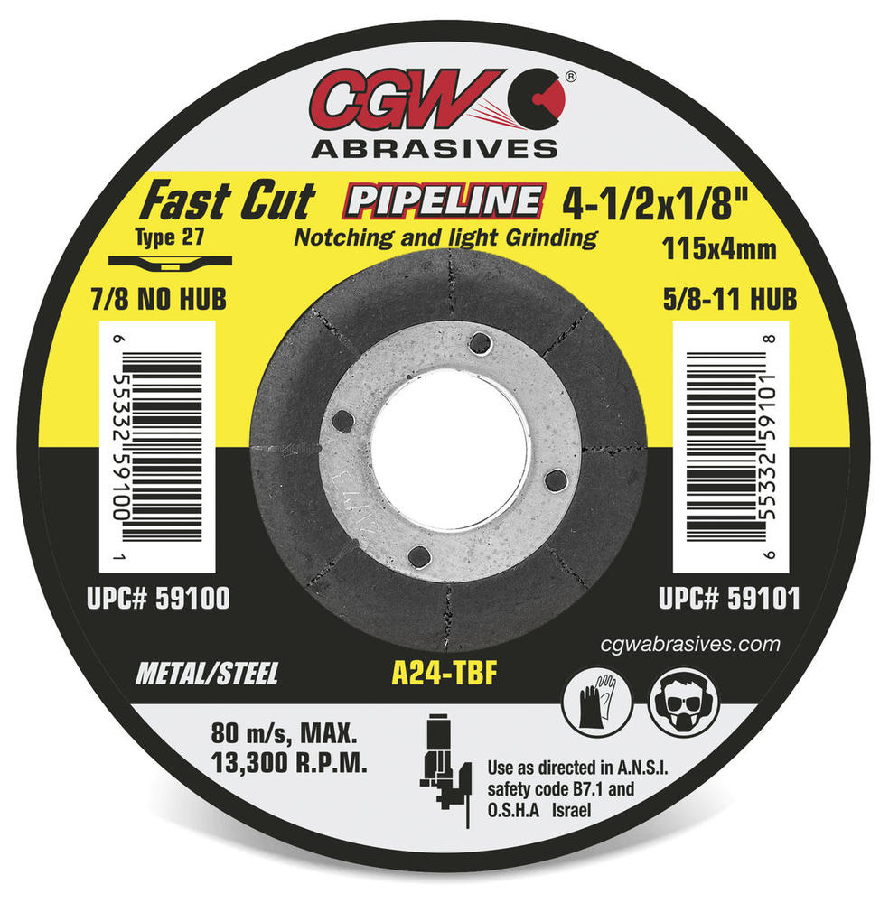 Pipeline 1/8&#34; Depressed Center Grinding Wheels - Aluminum Oxide