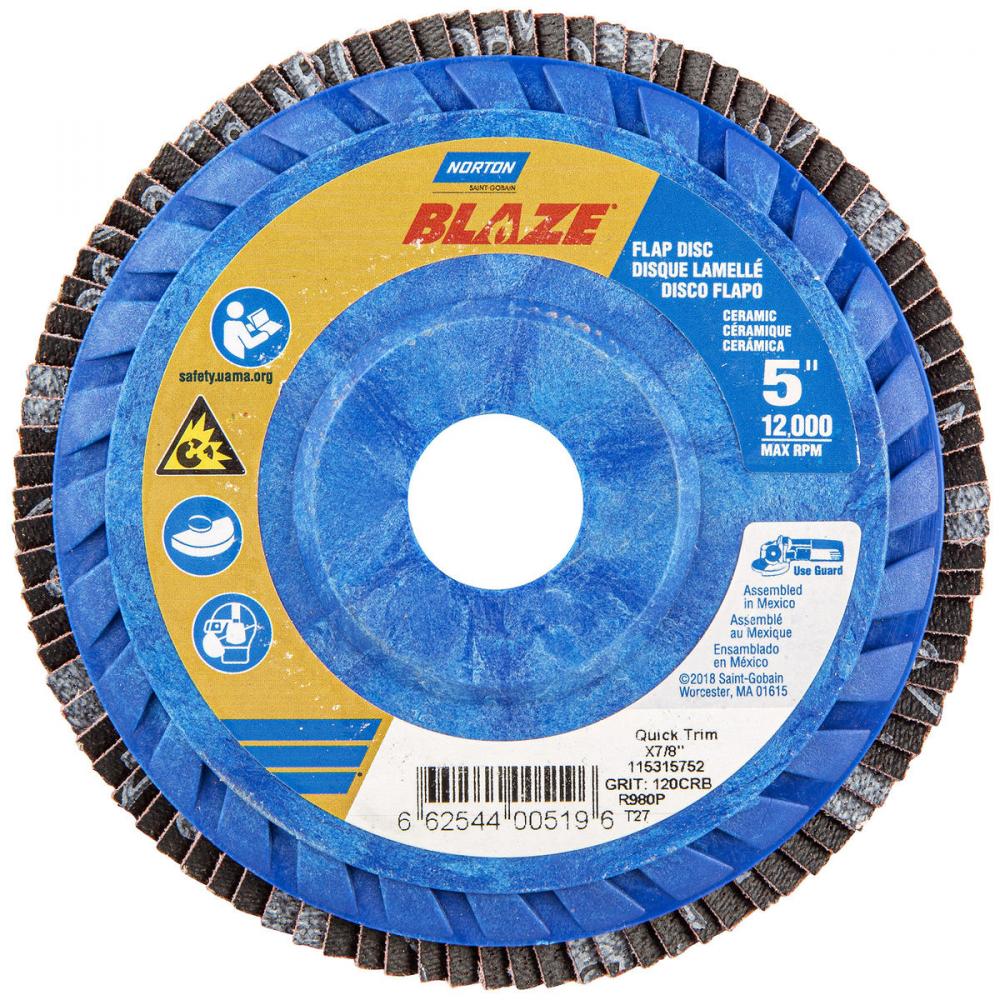 5 x 7/8 In. Blaze Plastic Flat Flap Disc T27 120 Grit R980P CA