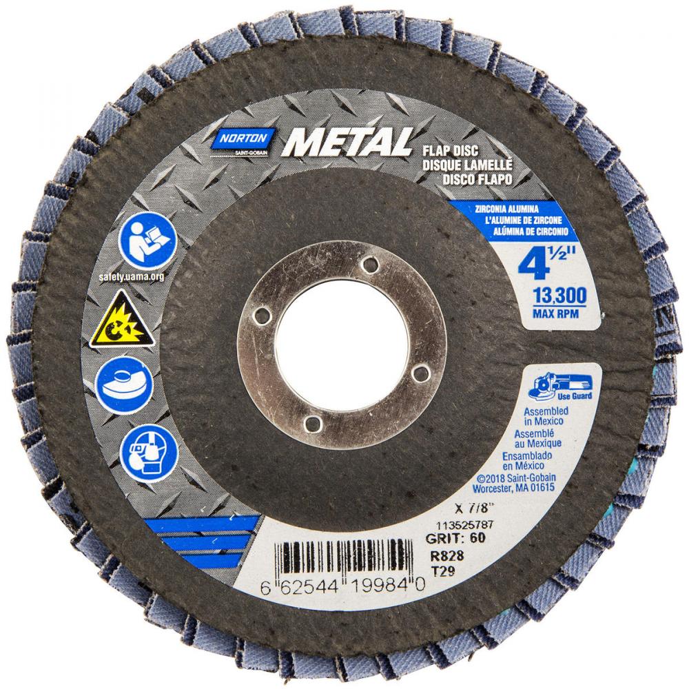 4-1/2 x 7/8 In. Metal Fiberglass Conical Flap Disc T29 P60 Grit R828 ZA