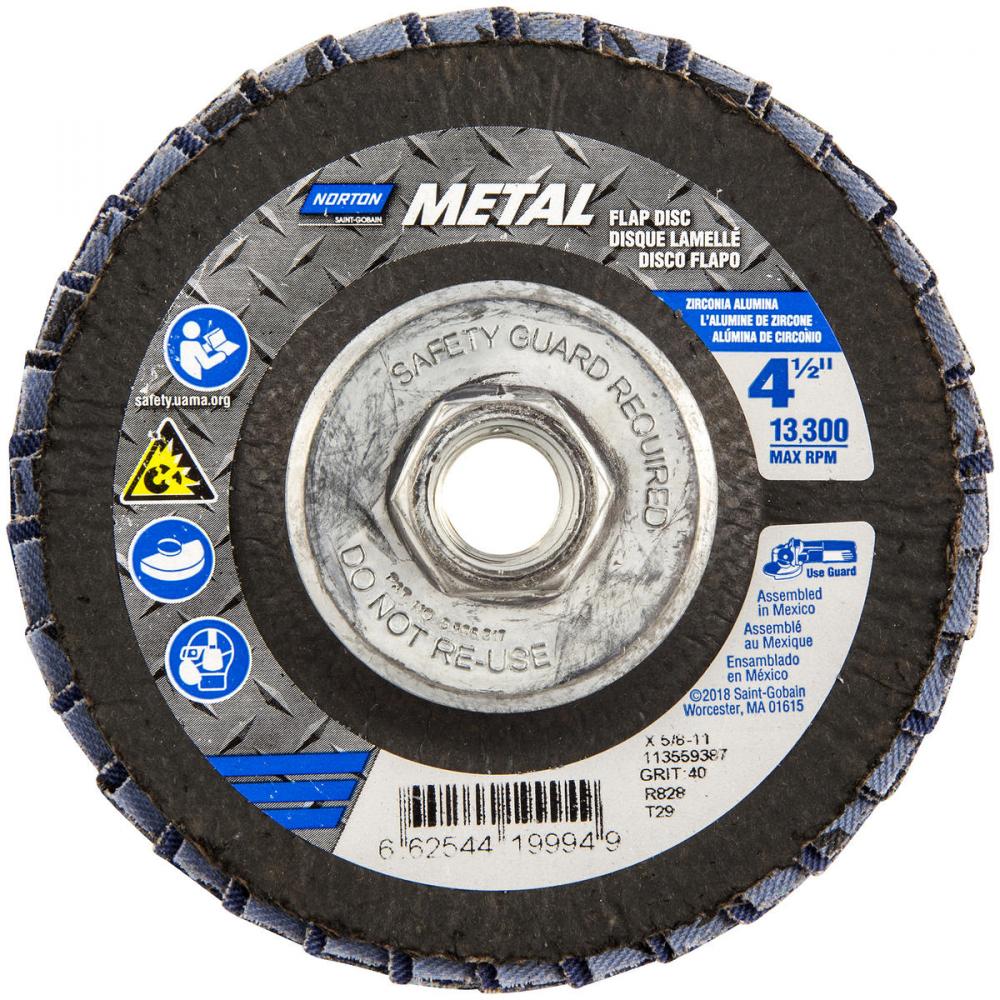 4-1/2 x 5/8 - 11 In. Metal Fiberglass Conical Flap Disc T29 P40 Grit R828 ZA