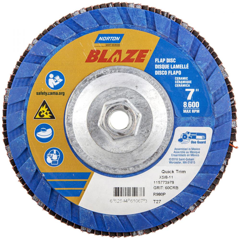 7 x 5/8 - 11 In. Blaze Plastic Flat Flap Disc T27 60 Grit R980P CA